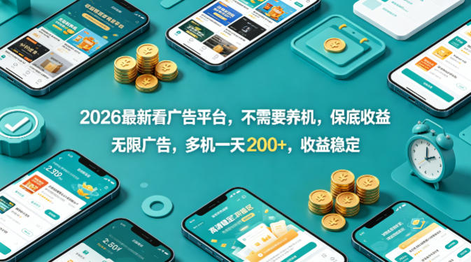 2026最新看广告平台，不需要养机，保底收益，无限广告，多机一天200+，收益稳定【揭秘】-云讯网创