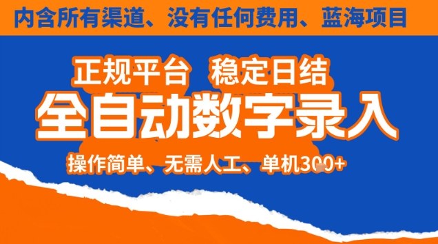 全自动数字录入，单机日入3张+，内含所有渠道全程免费零成本，操作简单可矩阵开干【揭秘】-云讯网创