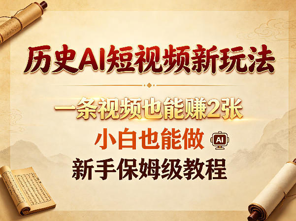 历史AI短视频新玩法，一条视频也能賺2张，小白也能做，新手保姆级教程-云讯网创