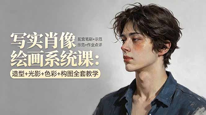 写实肖像绘画系统课：造型+光影+色彩+构图全套教学，配套笔刷+示范+作业点评-云讯网创