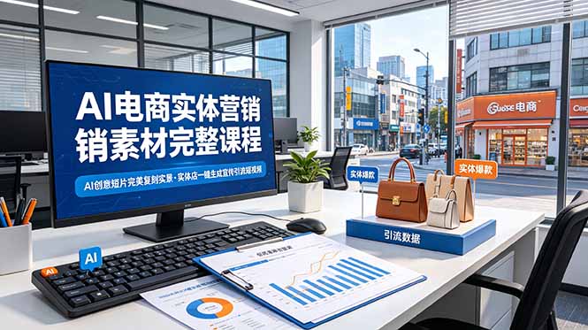 AI电商实体营销素材完整课程，AI创意短片完美复刻实景，实体店一键生成宣传引流短视频-云讯网创