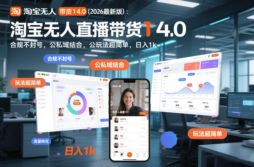 淘宝无人直播带货14.0(2026最新版)：合规不封号，公私域结合，玩法超简单，日入1k+【揭秘】-云讯网创