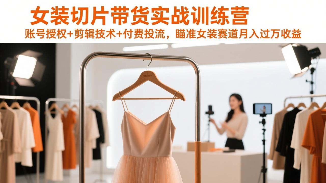 女装切片带货实战训练营，账号授权+剪辑技术+付费投流，瞄准女装赛道月入过万收益-云讯网创