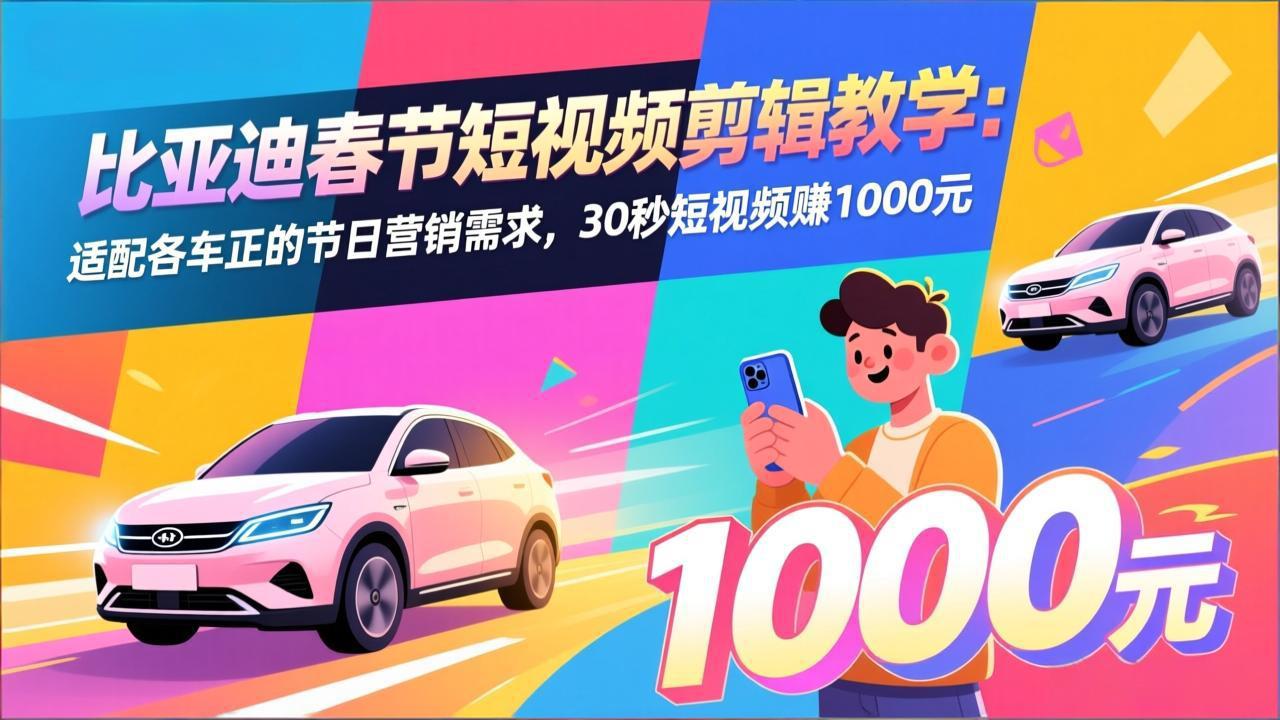 比亚迪春节短视频剪辑教学：适配各车企的节日营销需求，30秒短视频赚1000元-云讯网创