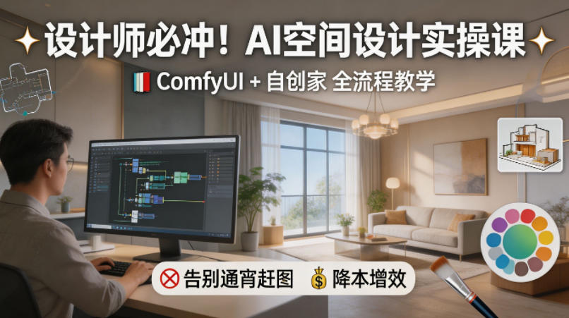 设计师必冲！AI空间设计实操课，ComfyUI+自创家全教学，告别通宵赶图，降本增效-云讯网创