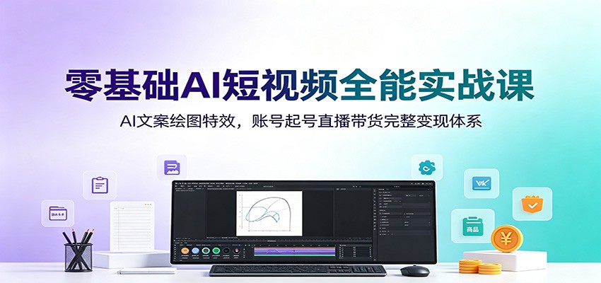 零基础AI短视频全能实战课：AI文案绘图特效，账号起号直播带货完整变现体系-云讯网创