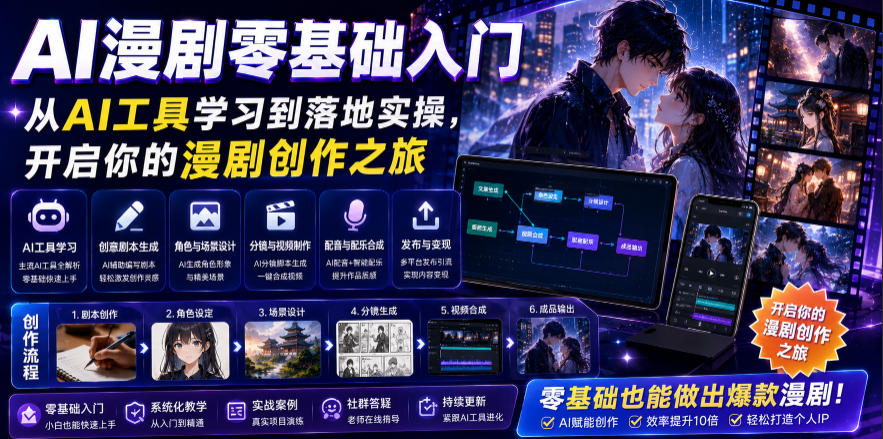 AI漫剧零基础入门，从AI工具学习到落地实操，开启你的漫剧创作之旅-云讯网创