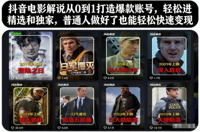 抖音电影解说从0到1打造爆款账号,轻松进精选和独家,普通人做好了也能轻松快速变现-云讯网创