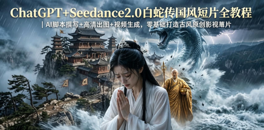 ChatGPT+Seedance2.0白蛇传国风短片全教程｜AI脚本撰写+高清出图+视频生成，零基础打造古风原创影视短片-云讯网创