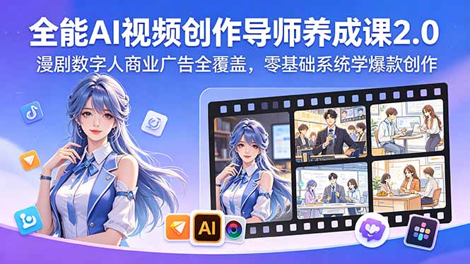 全能AI视频创作导师养成课2.0，漫剧数字人商业广告全覆盖，零基础系统学爆款创作-云讯网创