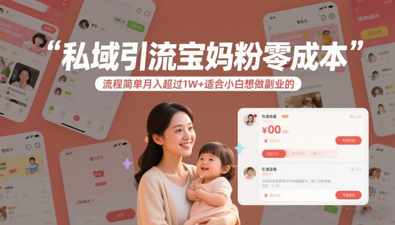 私域引流宝妈粉零成本流程简单月入超过1W+适合小白想做副业的-云讯网创