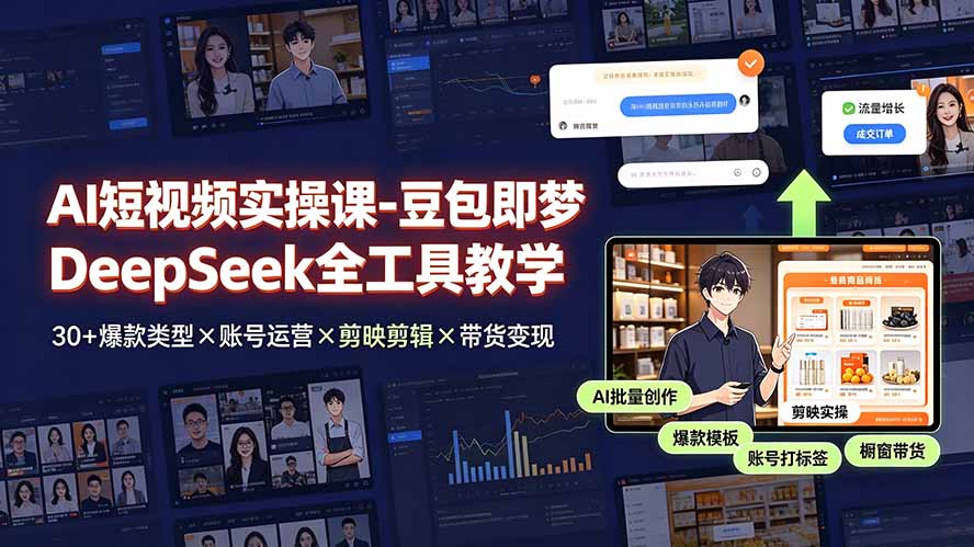 AI短视频实操课-豆包即梦DeepSeek全工具教学 | 30+爆款类型×账号运营×剪映剪辑×带货变现。-云讯网创