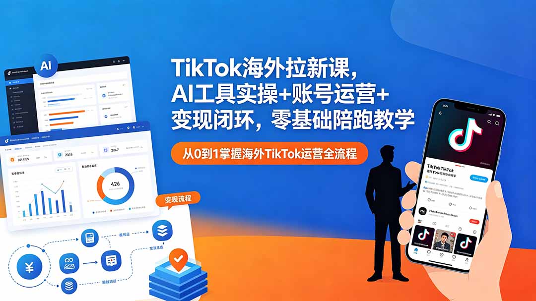 TikTok海外拉新课，AI工具实操+账号运营+变现闭环，零基础陪跑教学-云讯网创