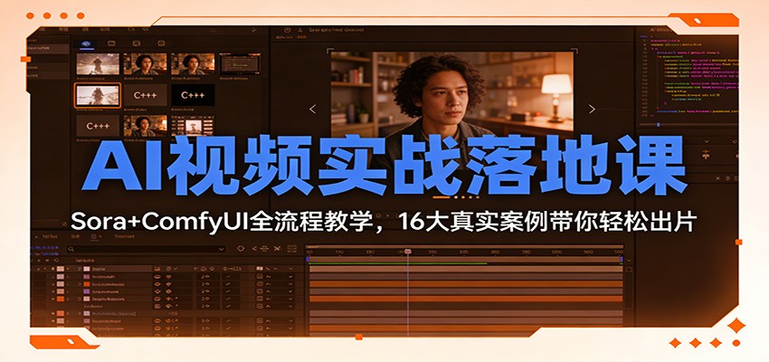 AI视频实战落地课：Sora+ComfyUI全流程教学，16大真实案例带你轻松出片-云讯网创
