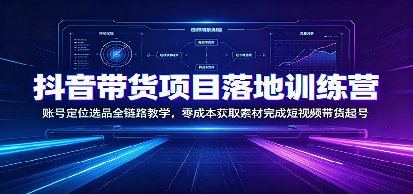 抖音带货项目落地训练营：账号定位选品全链路教学，零成本获取素材完成短视频带货起号-云讯网创