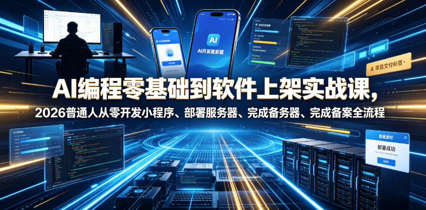 AI编程零基础到软件上架实战课，2026普通人从零开发小程序、部署服务器、完成备案全流程项目落地教程-云讯网创