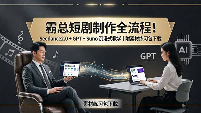 霸总短剧制作全流程！Seedance2.0 + GPT + Suno 沉浸式教学｜附素材练习包下载-云讯网创