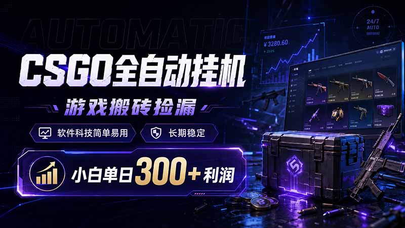 CSGO全自动挂机，游戏搬砖捡漏，软件科技简单易用，长期稳定，小白单日300+利润-云讯网创