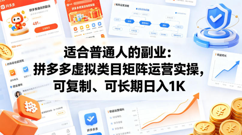 适合普通人的副业：拼多多虚拟类目矩阵运营实操，可复制、可长期日入1K【揭秘】-云讯网创