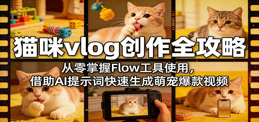 猫咪vlog创作全攻略：从零掌握Flow工具使用，借助AI提示词快速生成萌宠爆款视频-云讯网创