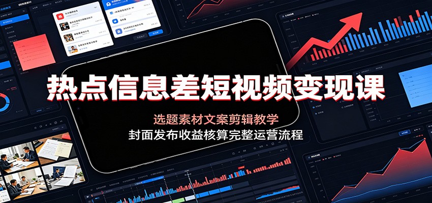 热点信息差短视频变现课：选题素材文案剪辑教学，封面发布收益核算完整运营流程-云讯网创