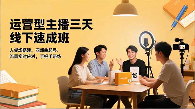 运营型主播三天线下班,人货场搭建,四部曲起号,流量实时应对,手把手带练-云讯网创