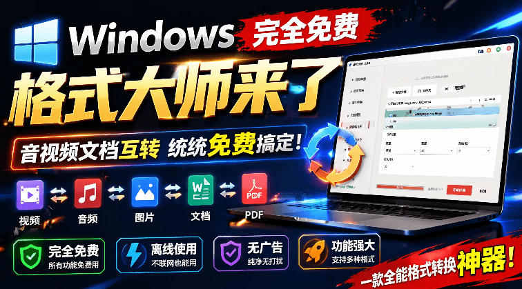 Windows完全免费格式大师来了，音视频文档互转统统免费搞定！免费无广，离线使用格式大师-云讯网创