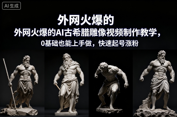 外网火爆的AI古希腊雕像视频制作教学，0基础也能上手做，快速起号涨粉-云讯网创