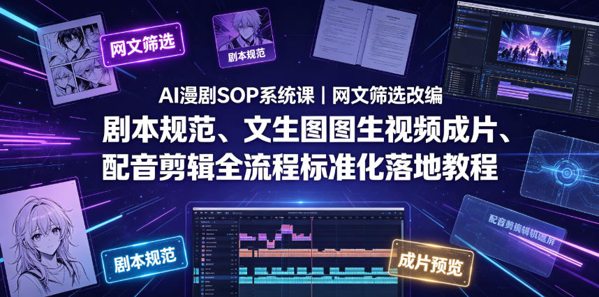 AI漫剧SOP系统课｜网文筛选改编、剧本规范、文生图图生视频成片、配音剪辑全流程标准化落地教程(更新)-云讯网创