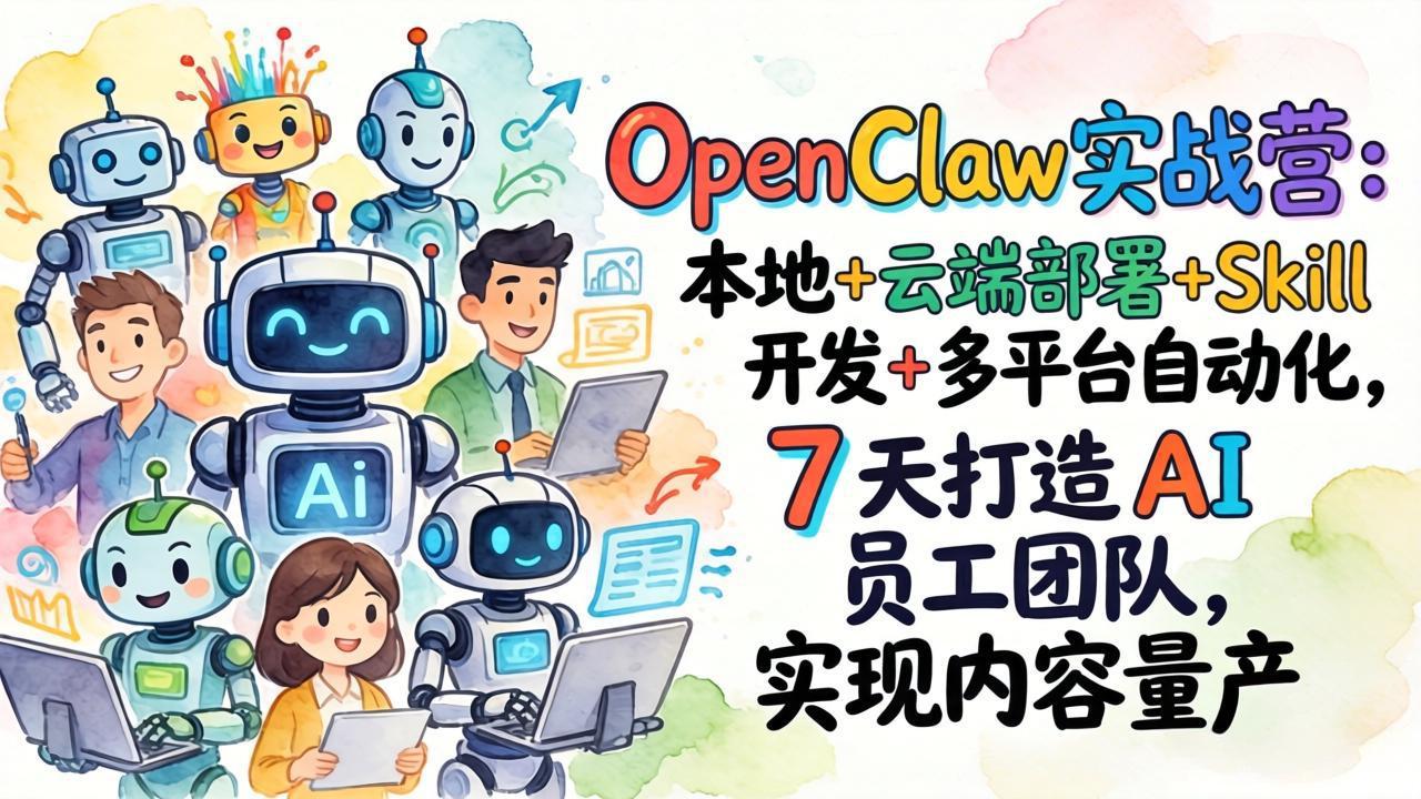 OpenClaw实战营：本地+云端部署+Skill开发+多平台自动化，7 天打造 AI 员工团队，实现内容量产-云讯网创