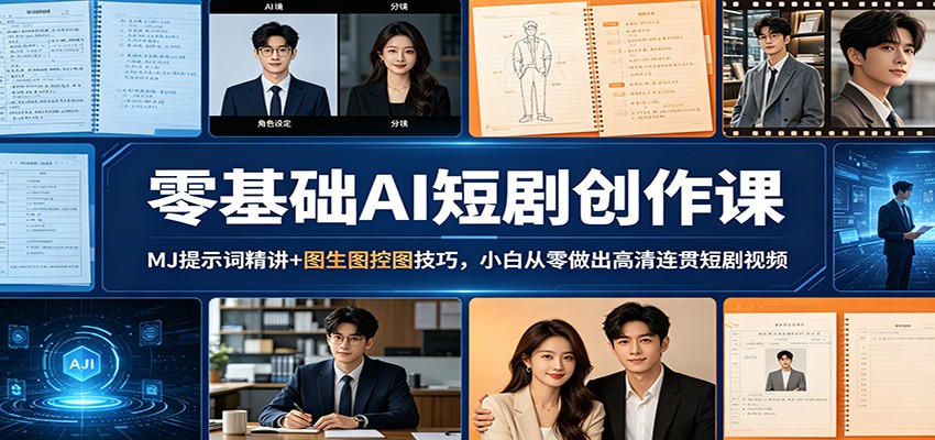 零基础AI短剧创作课：MJ提示词精讲+图生图控图技巧，小白从零做出高清连贯短剧视频-云讯网创