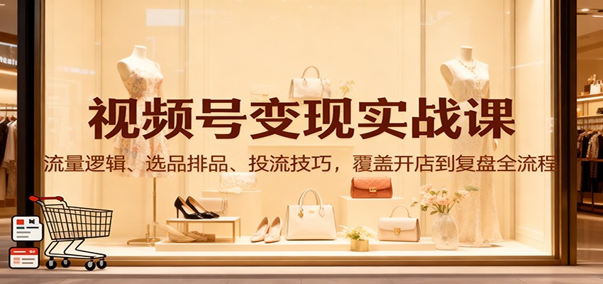 视频号变现实战课：流量逻辑、选品排品、投流技巧，覆盖开店到复盘全流程-云讯网创