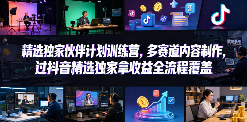 小豁食堂精选独家伙伴计划训练营，多赛道内容制作，过抖音精选独家拿收益全流程覆盖-云讯网创