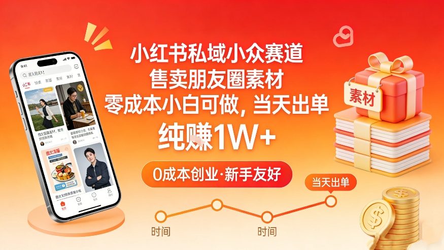 小红书私域小众赛道，售卖朋友圈素材，零成本小白可做，当天出单，月入1W+-云讯网创