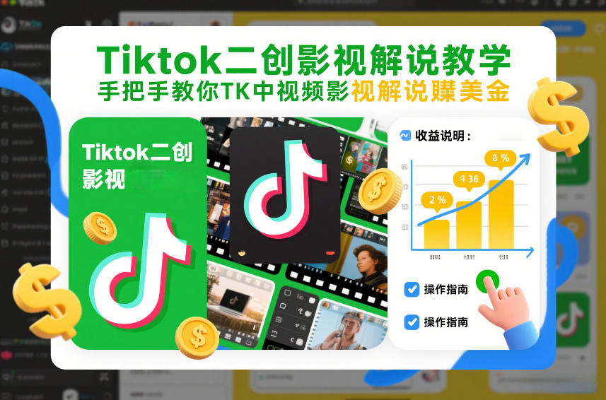 Tiktok二创影视解说教学,手把手教你TK中视频影视解说賺美金(更新26年1月)-云讯网创