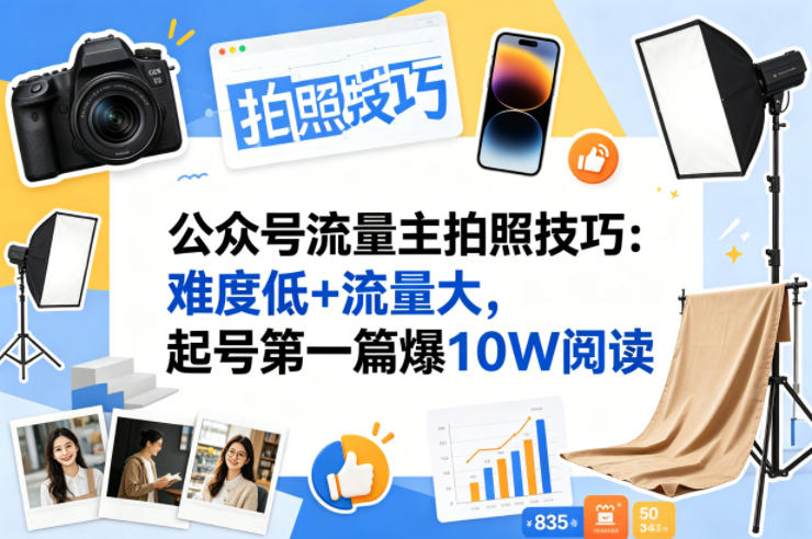 公众号流量主之拍照技巧赛道，难度低+流量大，起号第一篇就爆了10w阅读-云讯网创