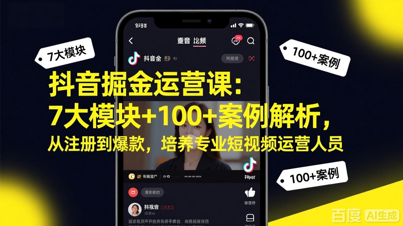 抖音掘金运营课:7大模块+100+案例解析,从注册到爆款,培养专业短视频运营人员-云讯网创