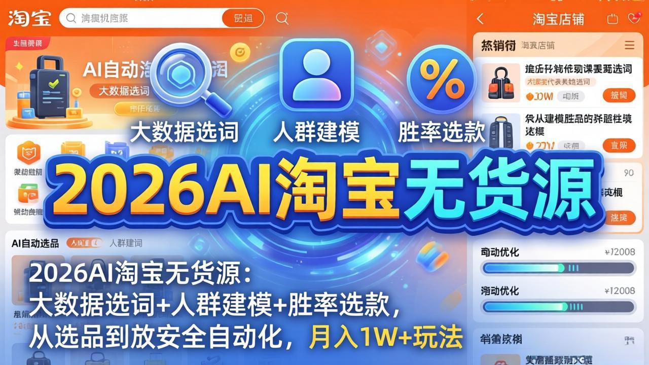 2026AI淘宝无货源：大数据选词+人群建模+胜率选款，从选品到放大全自动化，月入1W+玩法-云讯网创
