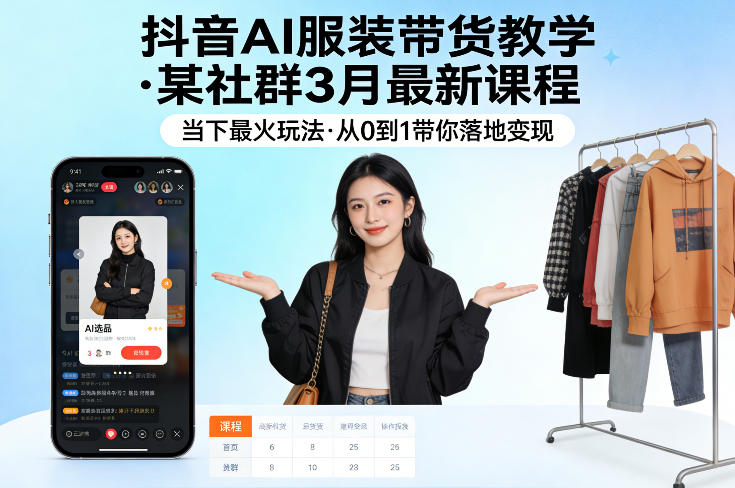 抖音AI服装带货教学，某社群3月最新课程，当下最火玩法，从0到1带你落地变现-云讯网创