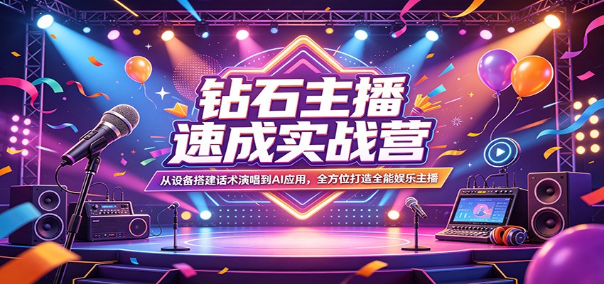 钻石主播速成实战营：从设备搭建话术演唱到AI应用，全方位打造全能娱乐主播-云讯网创