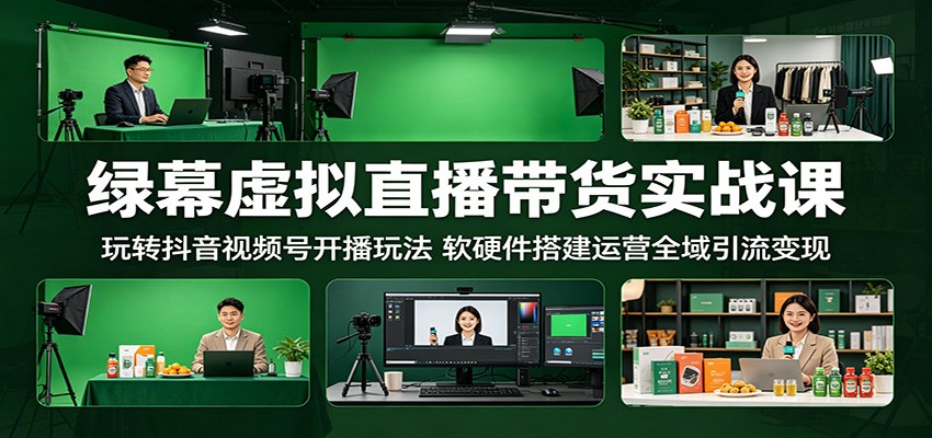 绿幕虚拟直播带货实战课：玩转抖音视频号开播玩法，软硬件搭建运营全域引流变现-云讯网创