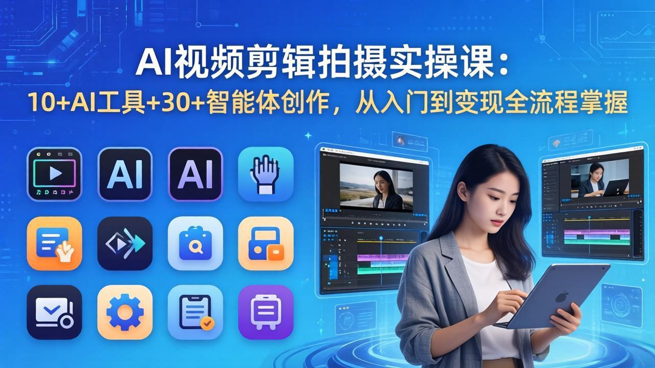 AI 视频剪辑拍摄实操课：10+AI工具+30+智能体创作，从入门到变现全流程掌握-云讯网创