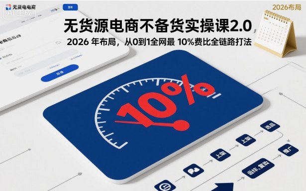 无货源电商不备货实操课2.0，2026年布局，从0到1全网最低10%费比全链路打法【更新】-云讯网创