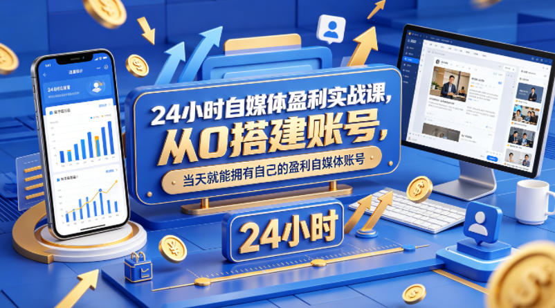 24小时自媒体盈利实战课，从0搭建账号，当天就能拥有自己的盈利自媒体账号-云讯网创
