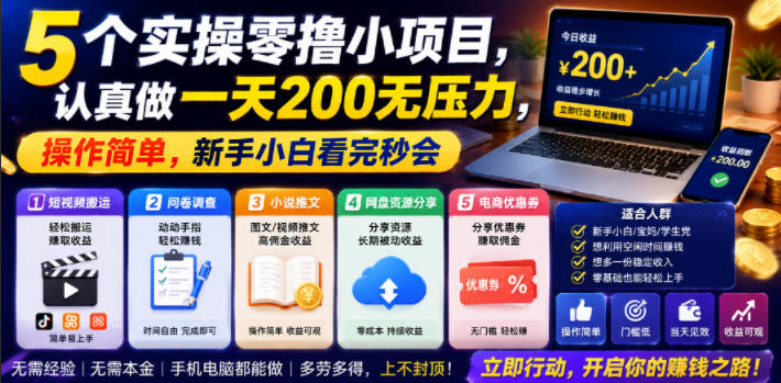 5个实操零撸小项目,认真做一天200无压力,操作简单,新手小白看完秒会【揭秘】-云讯网创