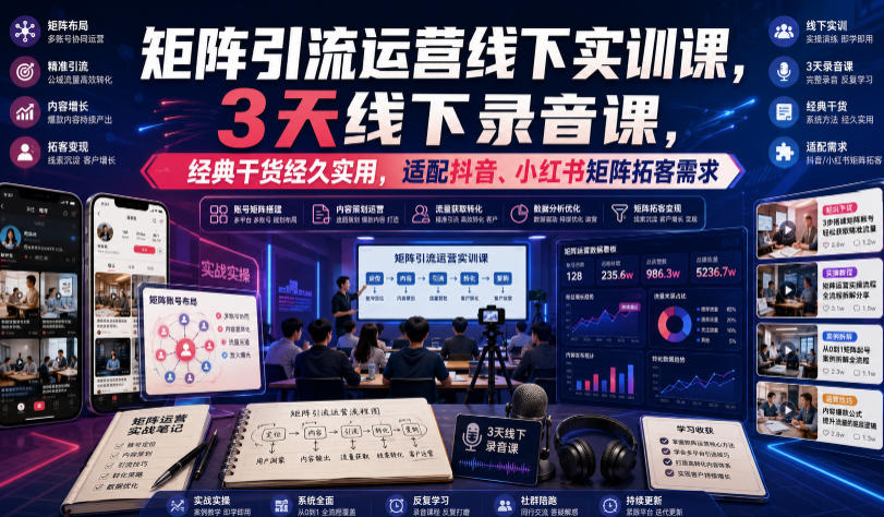 嗨推矩阵引流运营线下实训课，3天线下录音课，经典干货经久实用，适配抖音、小红书矩阵拓客需求-云讯网创