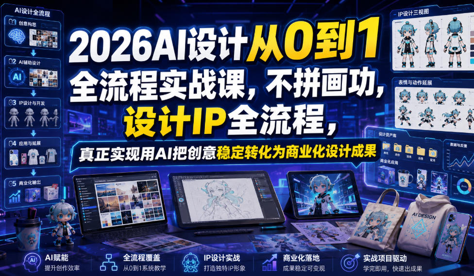 2026AI设计从0到1全流程实战课，不拼画功，设计IP全流程，真正实现用AI把创意稳定转化为商业化设计成果-云讯网创