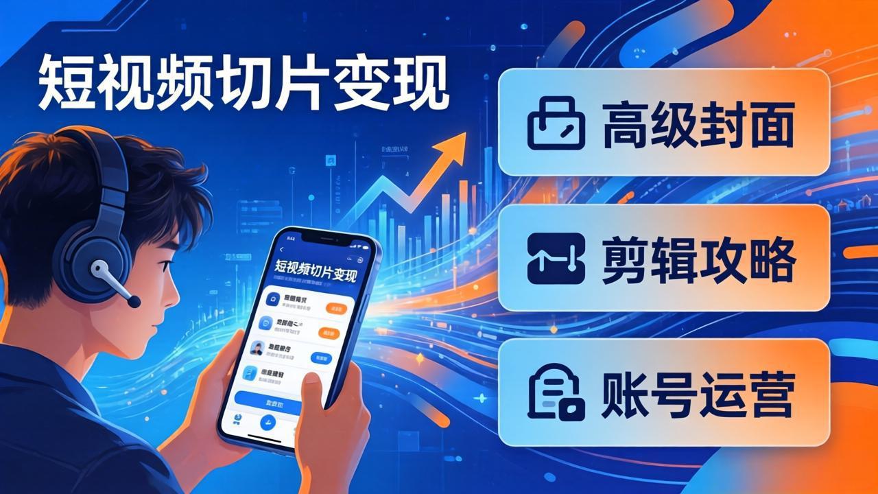 短视频切片变现速成班2.0：高级封面+剪辑攻略+账号运营，0基础小白快速入局副业-云讯网创