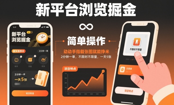 新平台浏览掘金,动动手指截张图就能挣米,2分钟一单,不限时不限量,一天5张【揭秘】-云讯网创