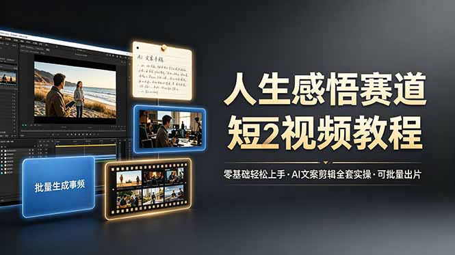 人生感悟赛道短视频教程，零基础轻松上手，AI文案剪辑全套实操可批量出片-云讯网创